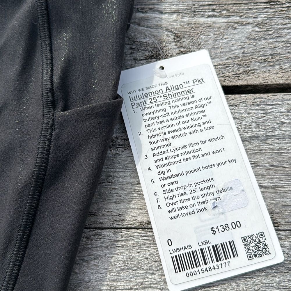 Lululemon Align High-Rise‎ Pant Pockets 25" Shimmer Luxe Shine Black size 0 NWT - Picture 3 of 7